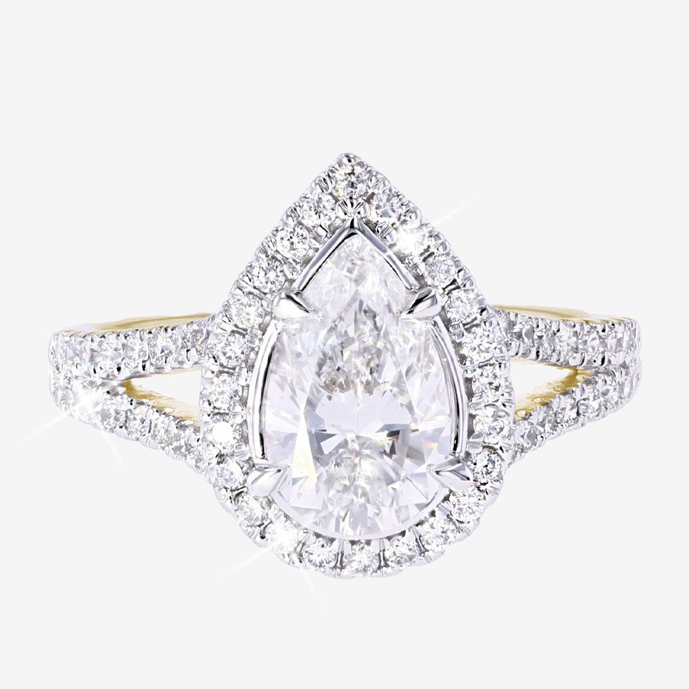 18ct Gold Real Diamond Lab-Grown Ring, Pear, Halo Ring 2.00ct