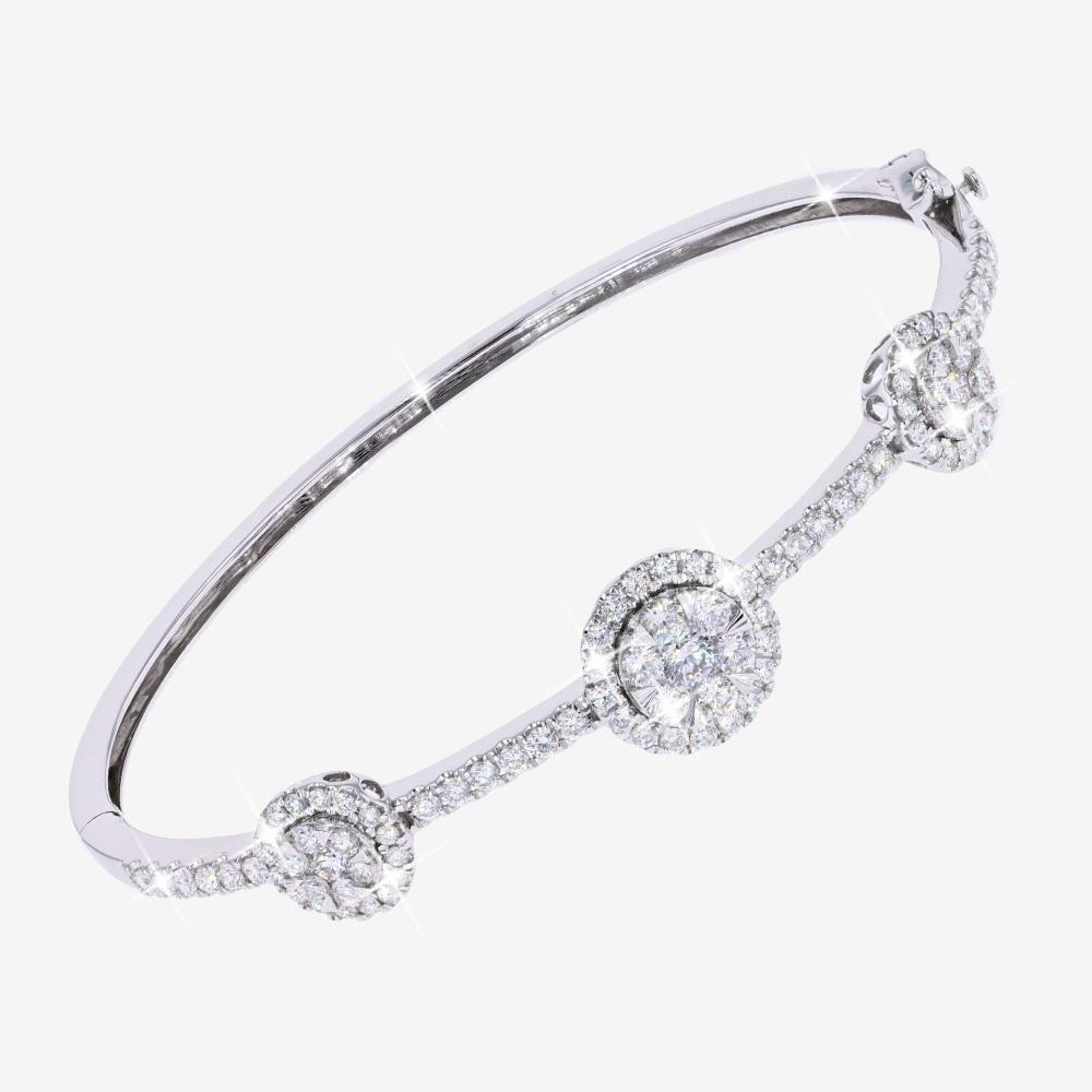 9ct White Gold Real Diamond Lab-Grown Halo Bangle 2.00ct