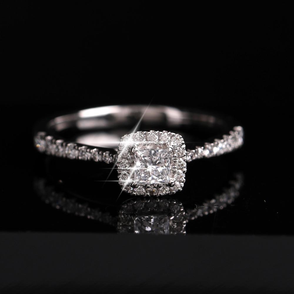 9ct White Gold Real Diamond Lab-Grown Princess Cluster Ring .50ct
