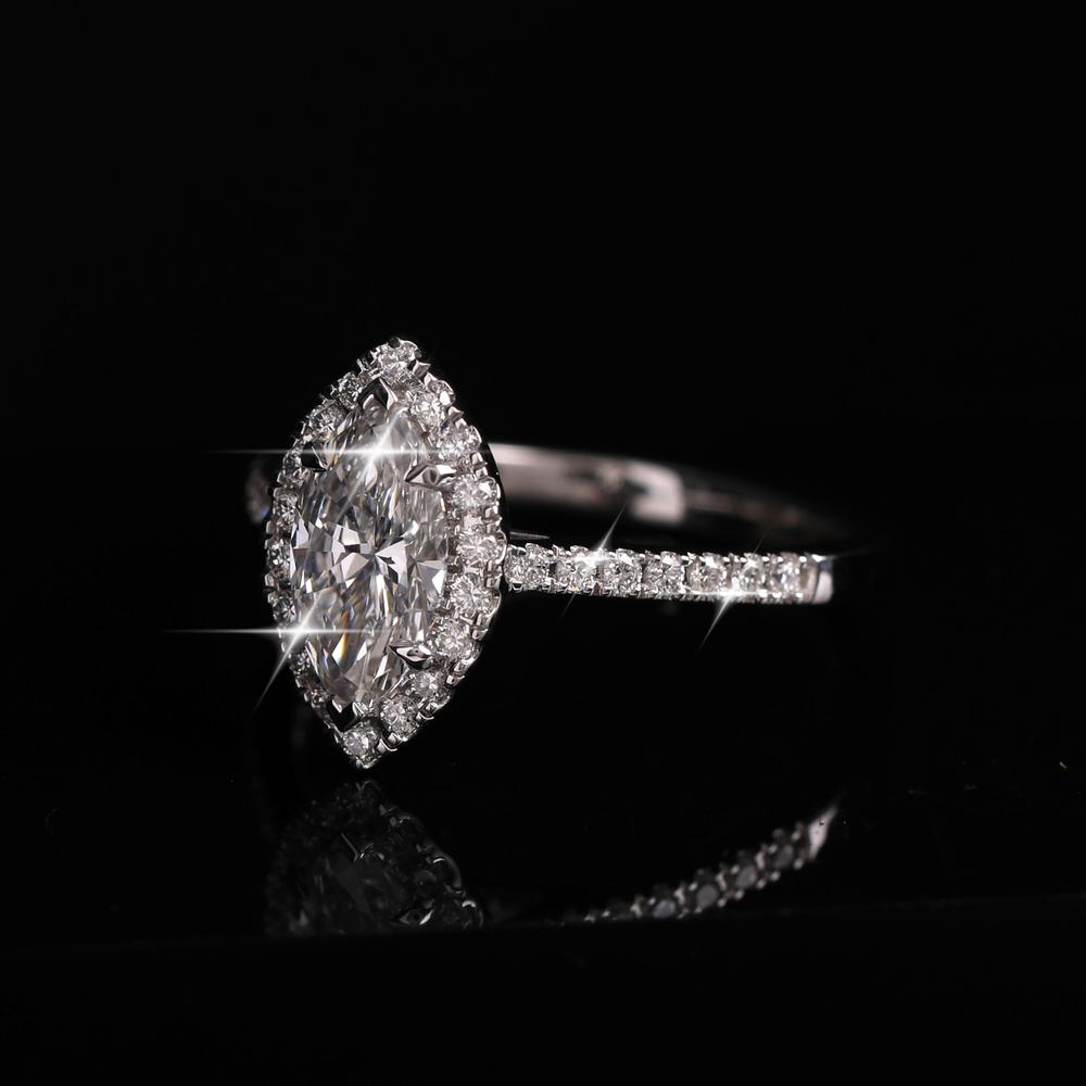 9ct White Gold Real Diamond Lab-Grown Marquise Cluster Ring 1.25ct