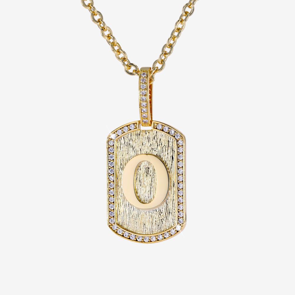 Mens Iced Tag Pendant & Chain Initial O
