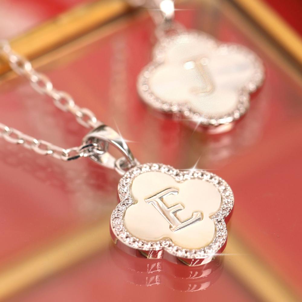 Real Mother Of Pearl Clover Initial L Necklace