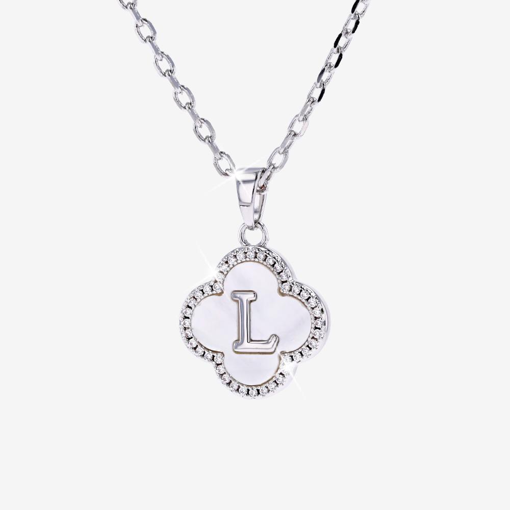Real Mother Of Pearl Clover Initial L Necklace