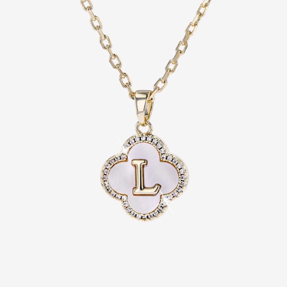 Real Mother Of Pearl Initial L Clover Necklace