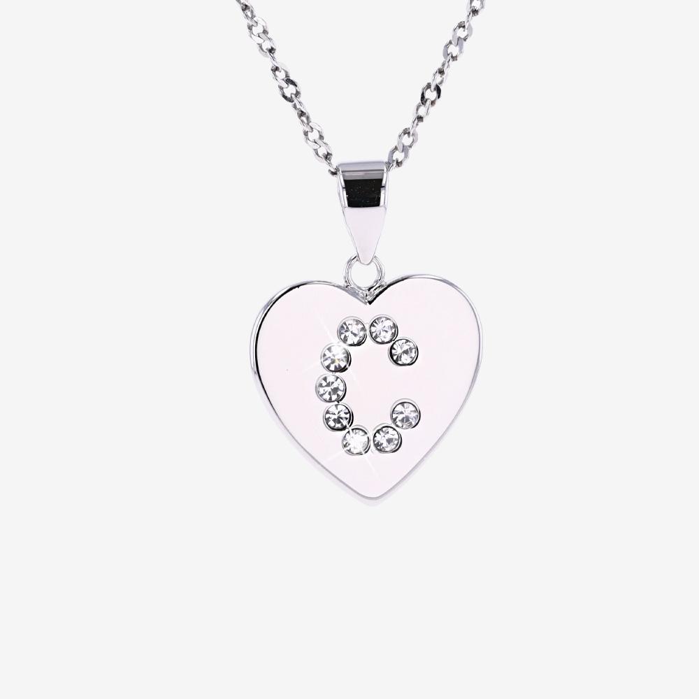 Sterling Silver C Initial Heart Necklace