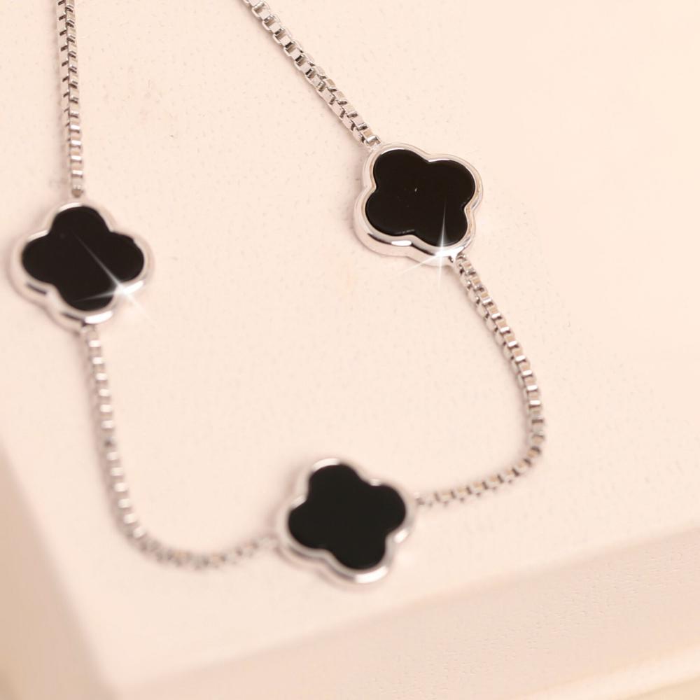 Real Onyx 4 Leaf Clover Friendship Bracelet