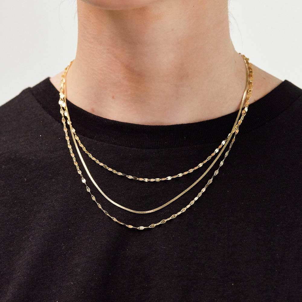 18ct Gold Vermeil on Silver Mirror Finish and Herringbone Multi Strand Necklace