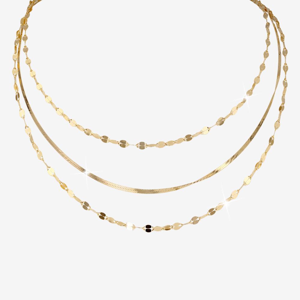 18ct Gold Vermeil on Silver Mirror Finish and Herringbone Multi Strand Necklace