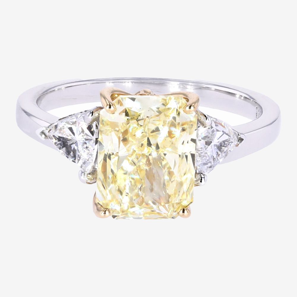 18ct White Gold Lab-Grown Diamond Ring, Intense Yellow Radiant Cut + Trillion 3.75ct