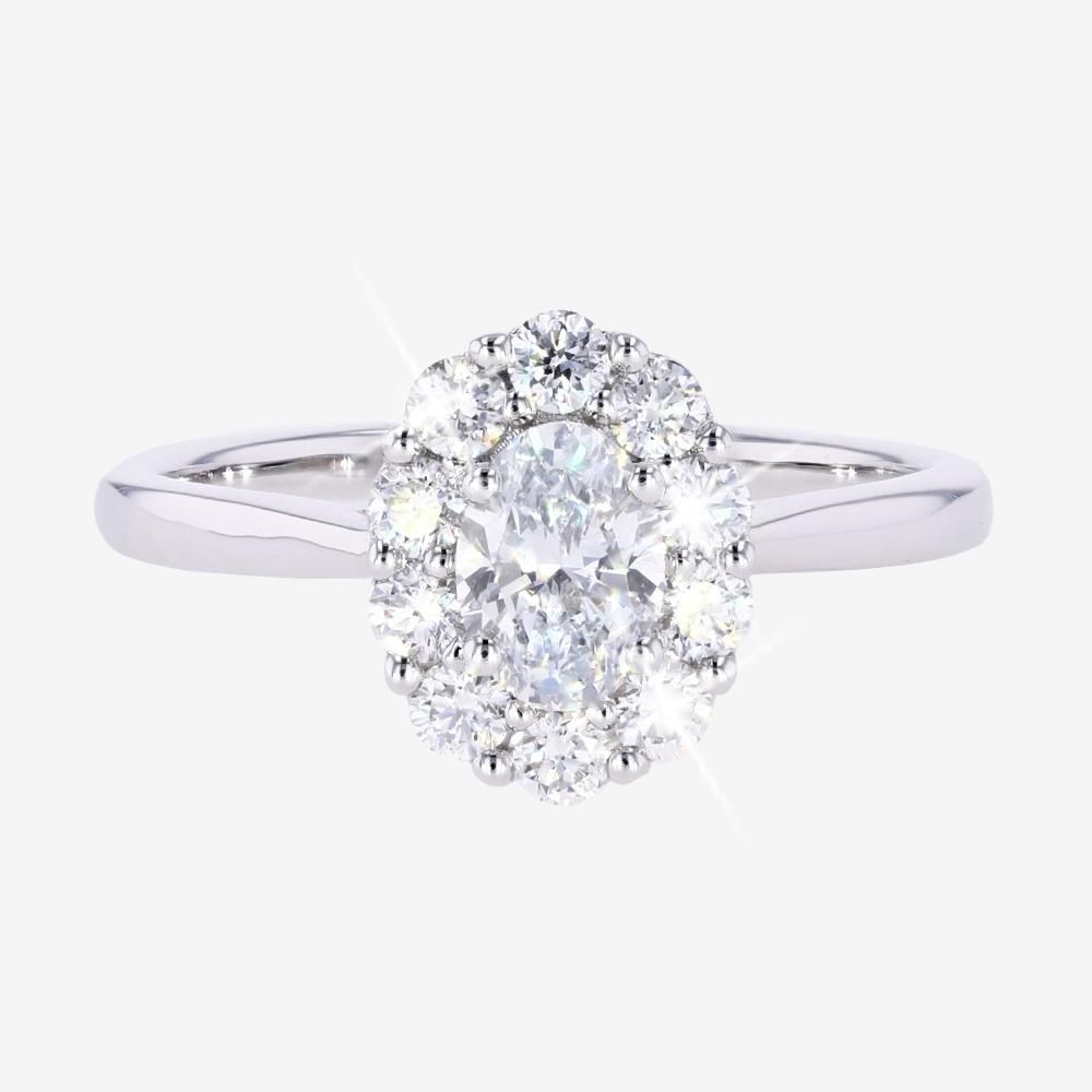 9ct White Gold Real Diamond Lab-Grown Oval Cluster 1.00ct