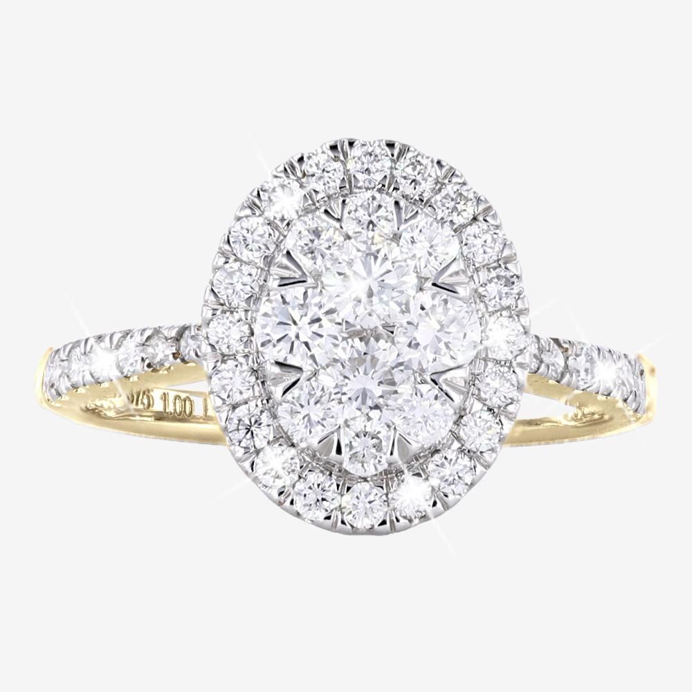 9ct Gold Real Diamond Lab-Grown Oval Cluster 1.00ct