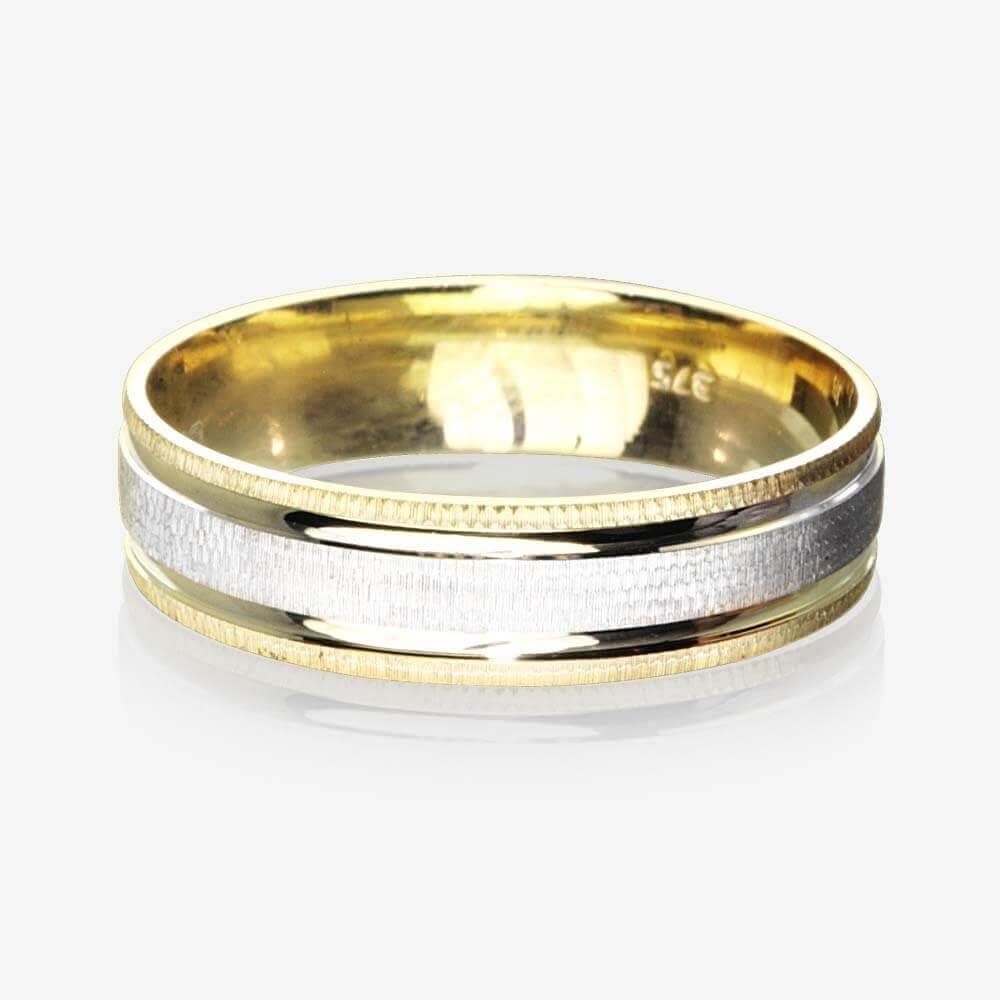 9ct Gold 2 Colour Mens Wedding Ring