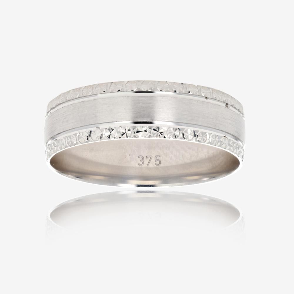 9ct White Gold Mens Wedding Ring