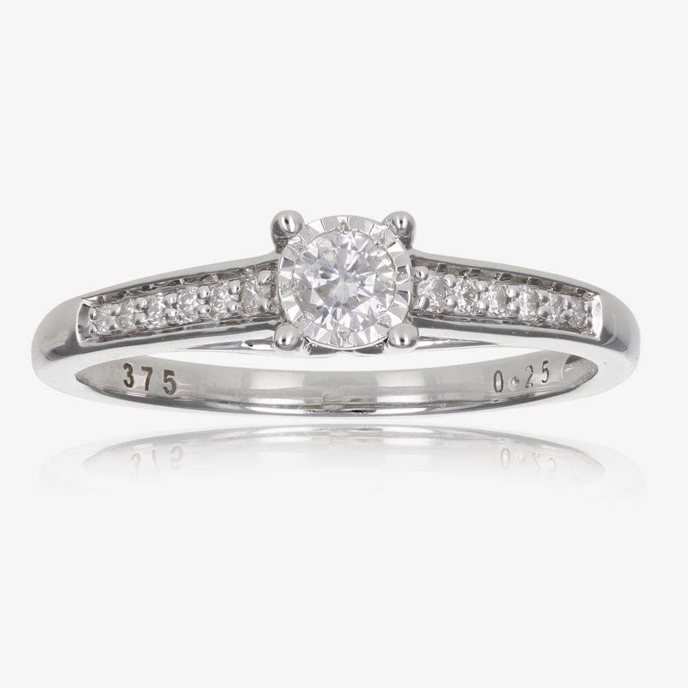 9ct White Gold Certificated Diamond Solitaire .25ct Ring