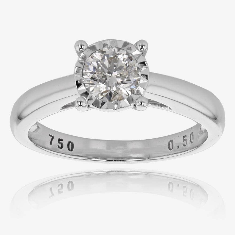 18ct White Gold Certificated Diamond Solitaire Ring .50ct