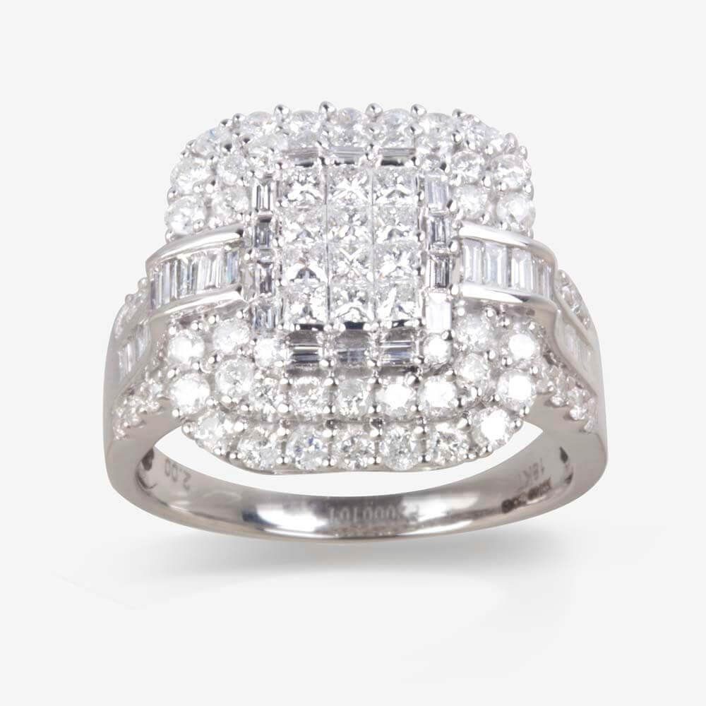 18ct White Gold Certificated Diamond Cluster Ring 2.00ct 