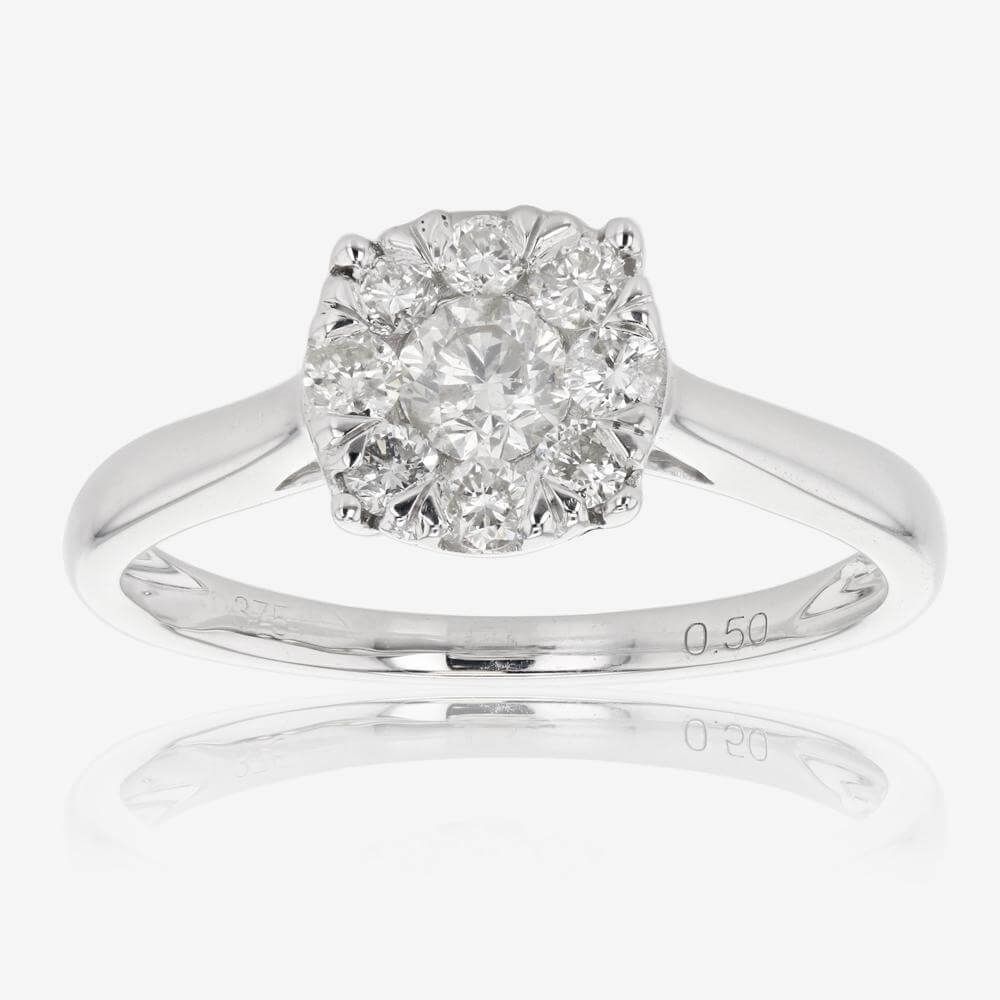 9ct White Gold Certificated Diamond Ring .50ct