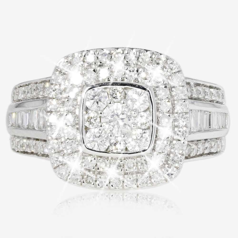 9ct White Gold Certificated Diamond Cluster Ring 1.00ct