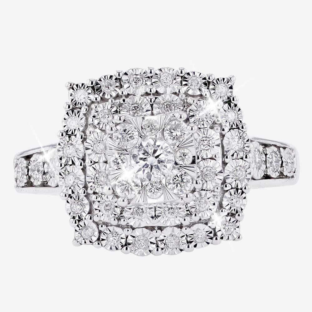 9ct White Gold Diamond Cluster Ring - Certificated 