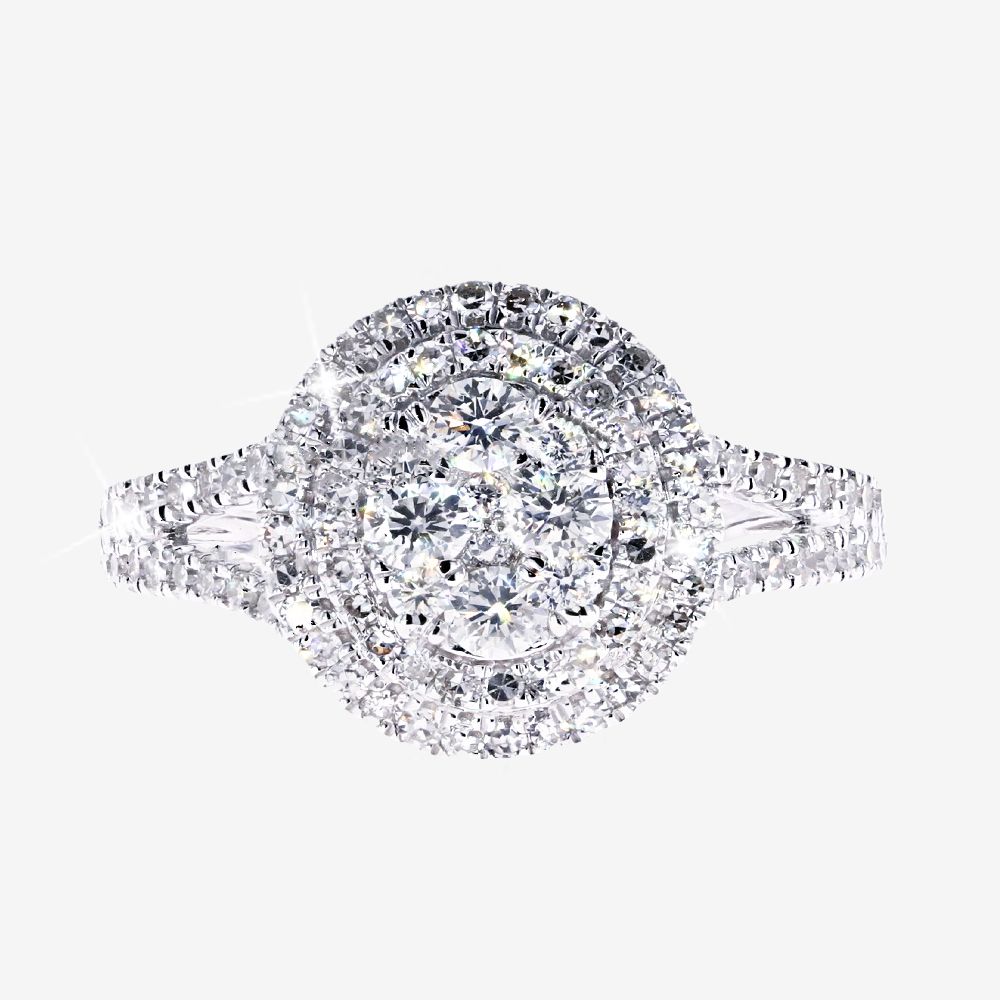9ct White Gold Oval Diamond Cluster Ring