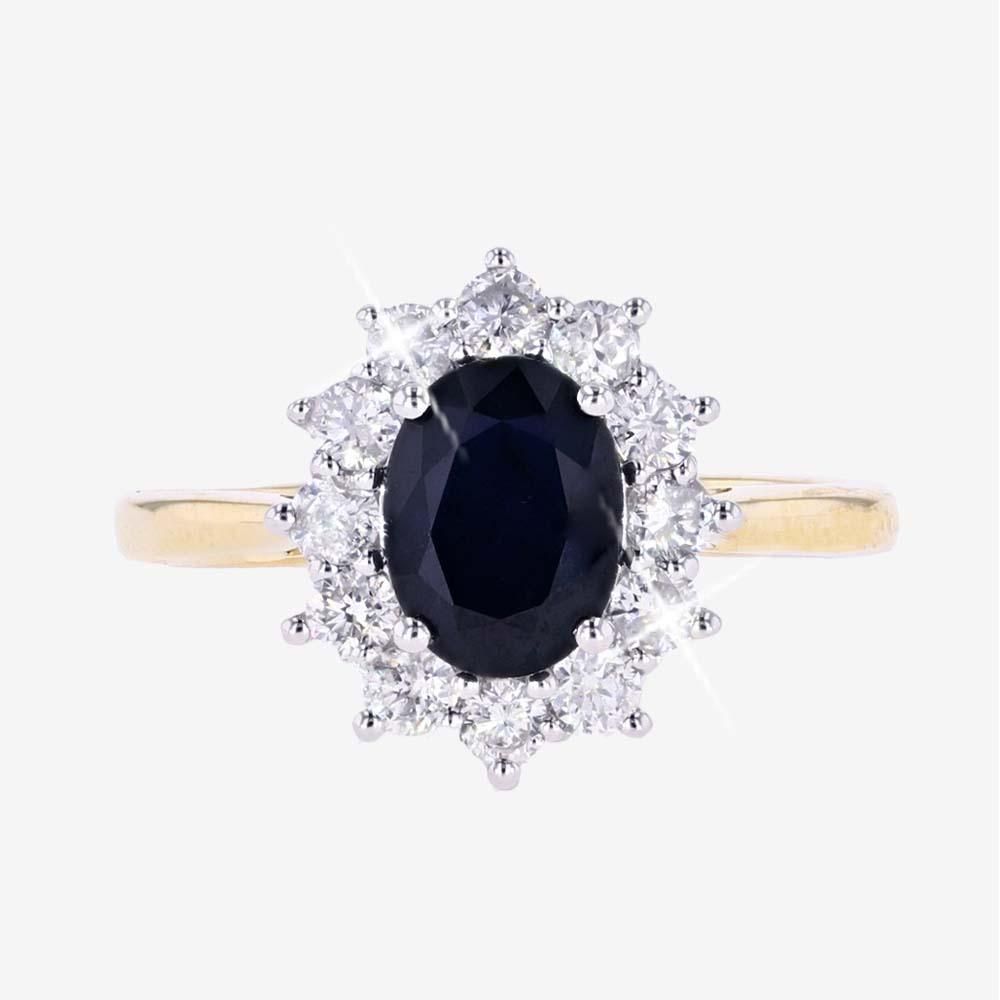 9ct Yellow Gold Sapphire And Diamond Ring Certificated .55ct