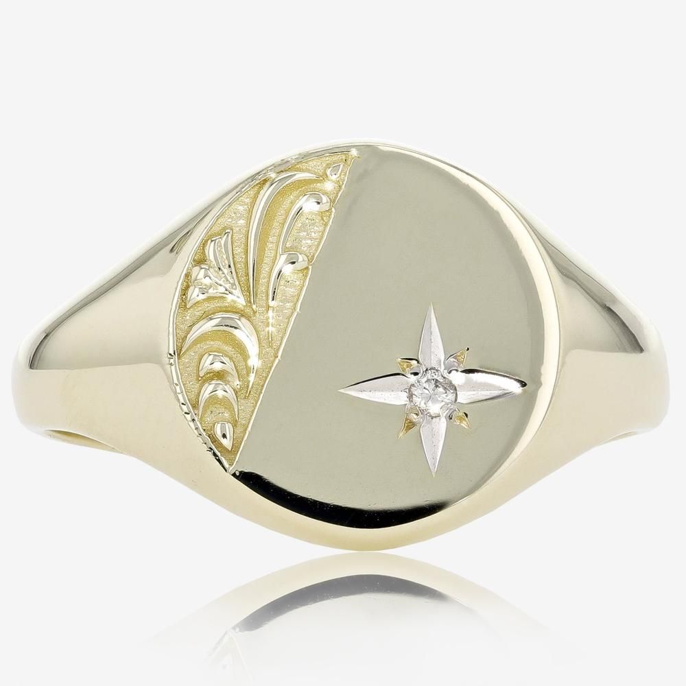 9ct Gold Mens Diamond Signet Ring
