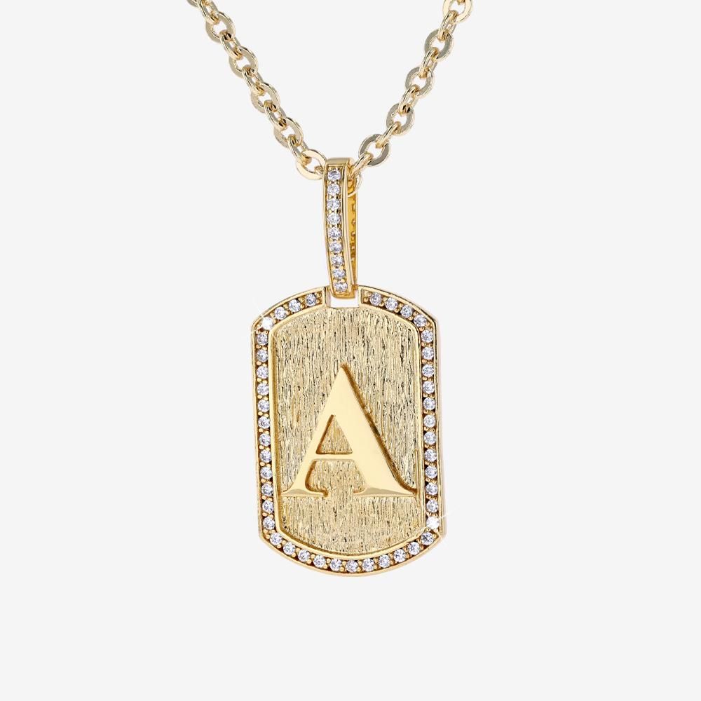 Mens Iced Tag Pendant & Chain Initial A