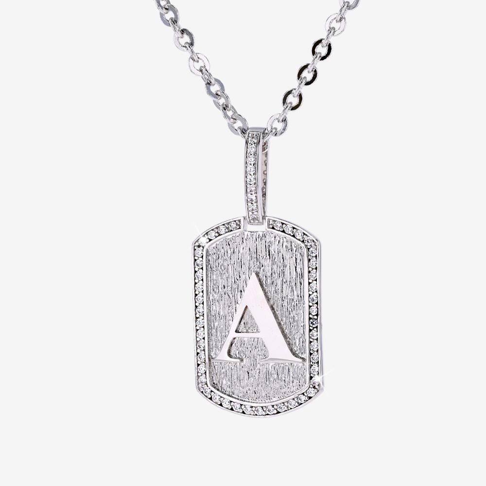 Mens Iced A Initial Tag Pendant & Chain