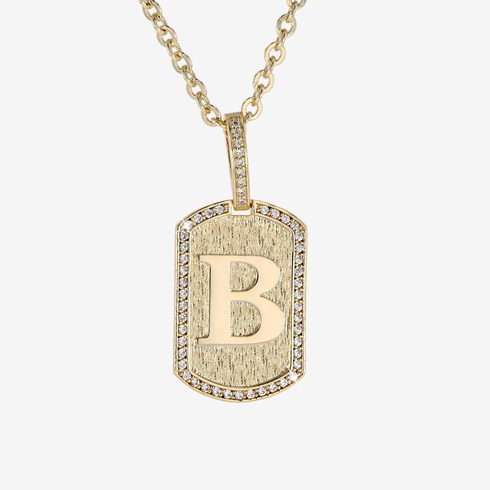 Mens Iced Tag Pendant & Chain Initial B