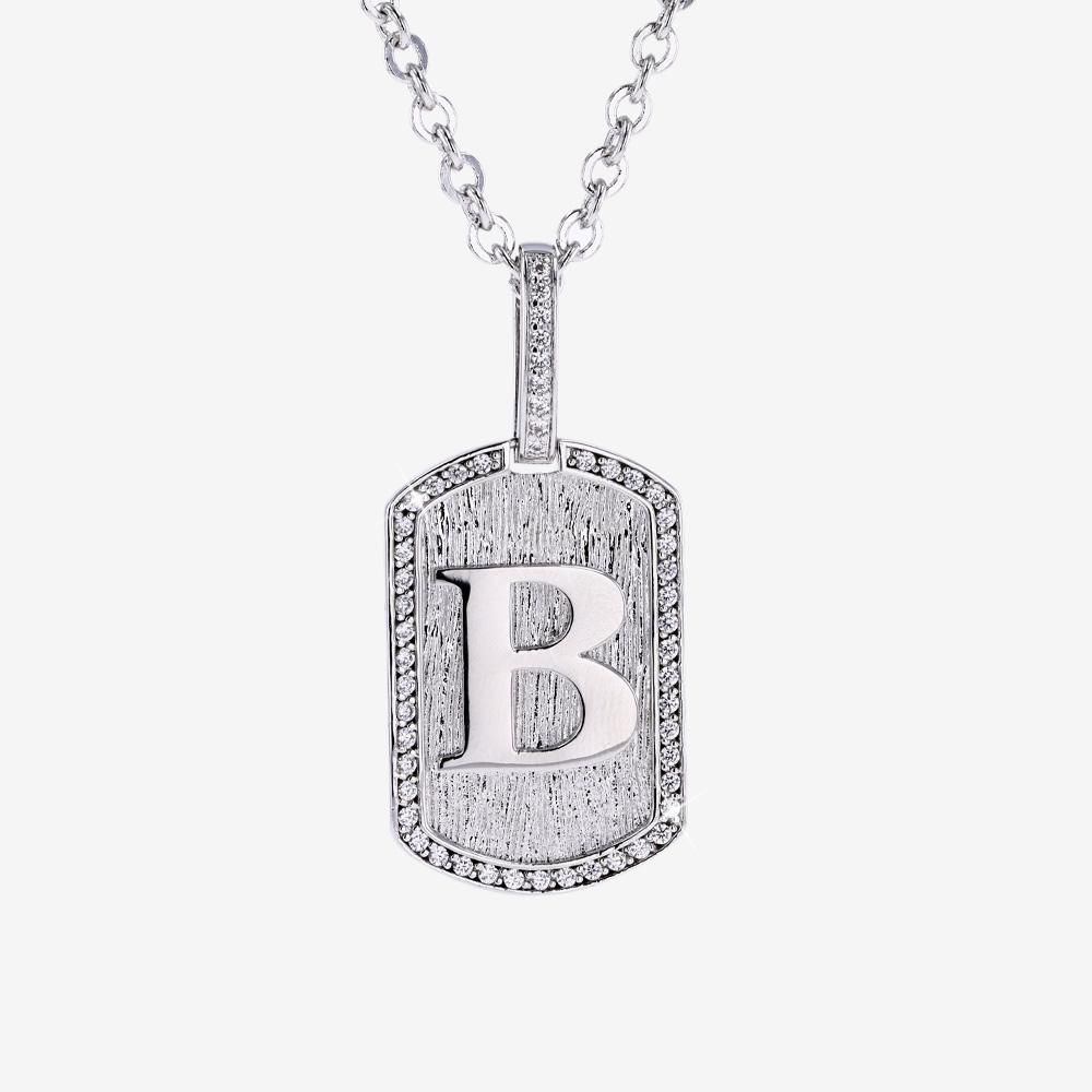 Mens Iced B Initial Tag Pendant & Chain