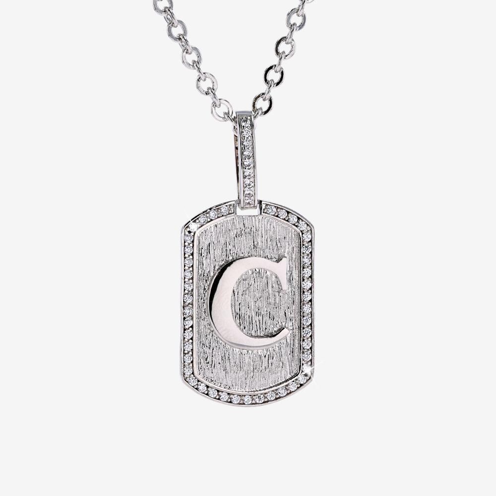 Mens Iced C Initial Tag Pendant & Chain