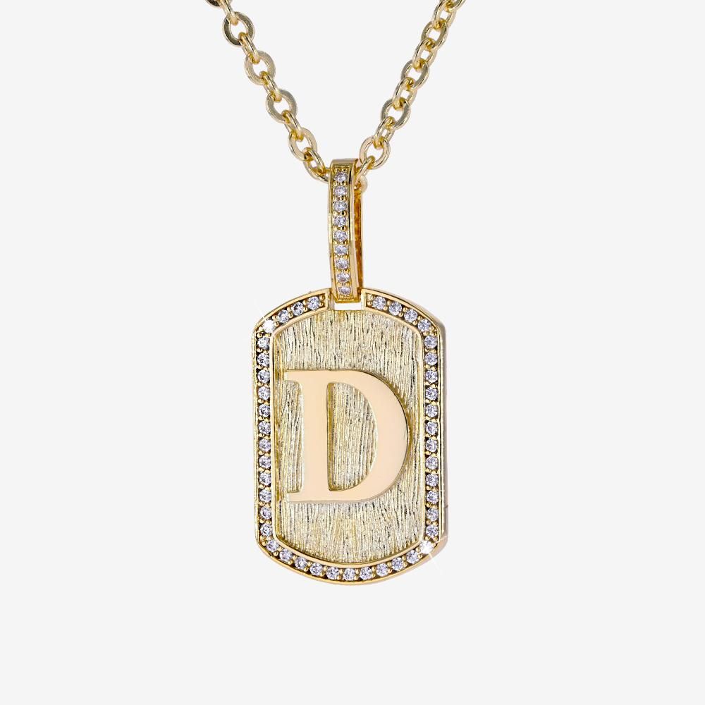 Mens Iced Tag Pendant & Chain Initial D