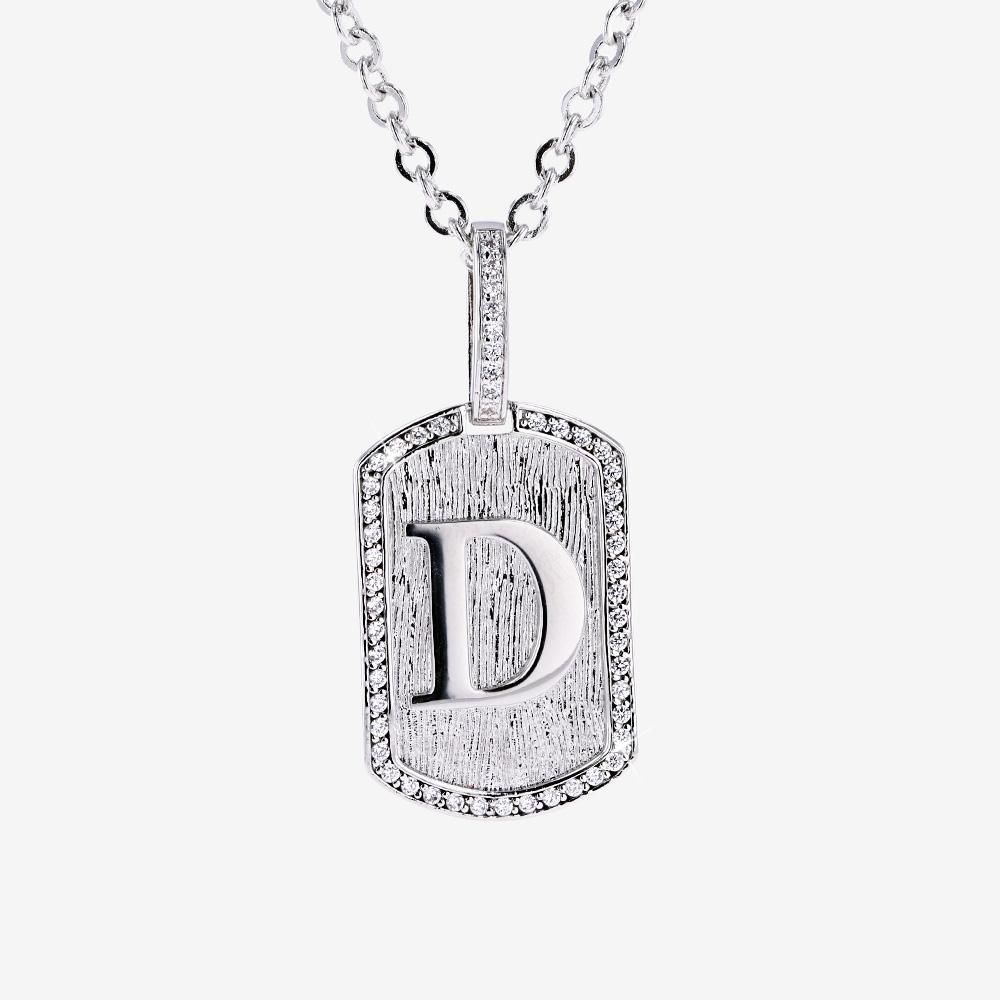 Mens Iced D Initial Tag Pendant & Chain