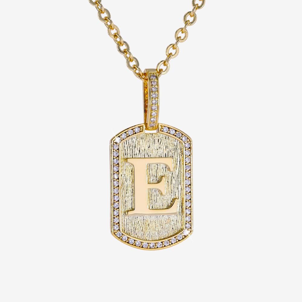 Mens Iced Tag Pendant & Chain Initial E