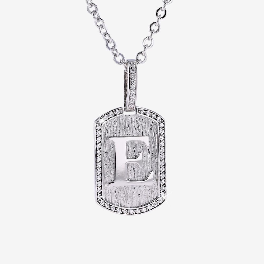Mens Iced E Initial Tag Pendant & Chain