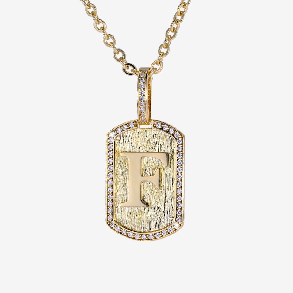 Mens Iced Tag Pendant & Chain Initial F