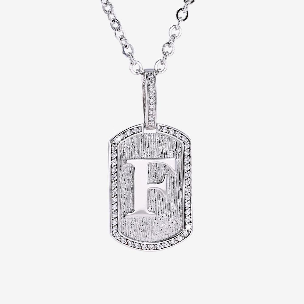 Mens Iced F Initial Tag Pendant & Chain