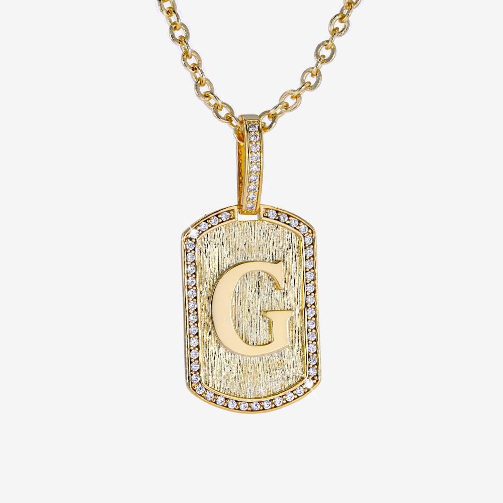 Mens Iced Tag Pendant & Chain Initial G