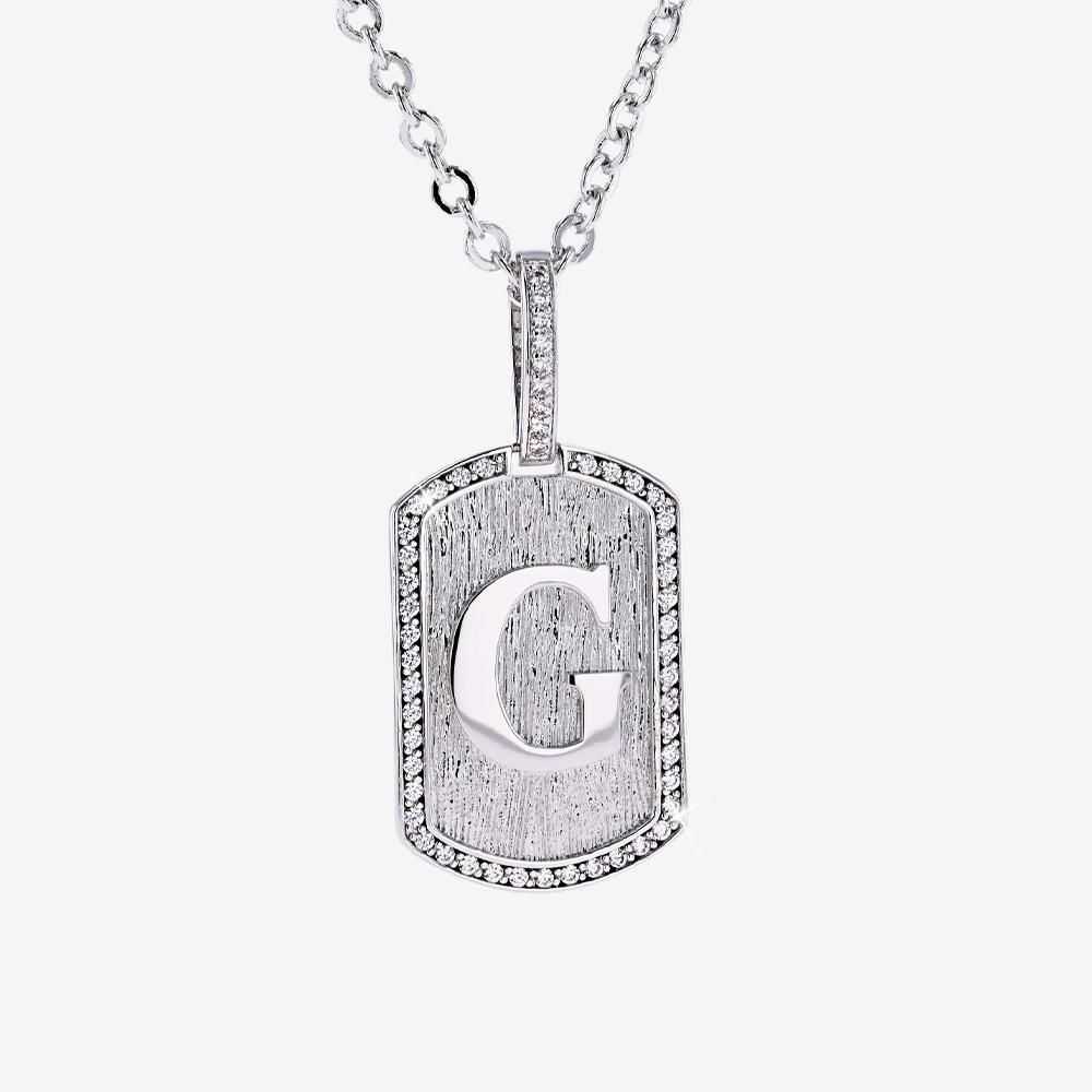 Mens Iced G Initial Tag Pendant & Chain