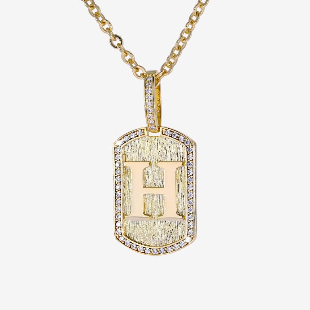 Mens Iced Tag Pendant & Chain Initial H
