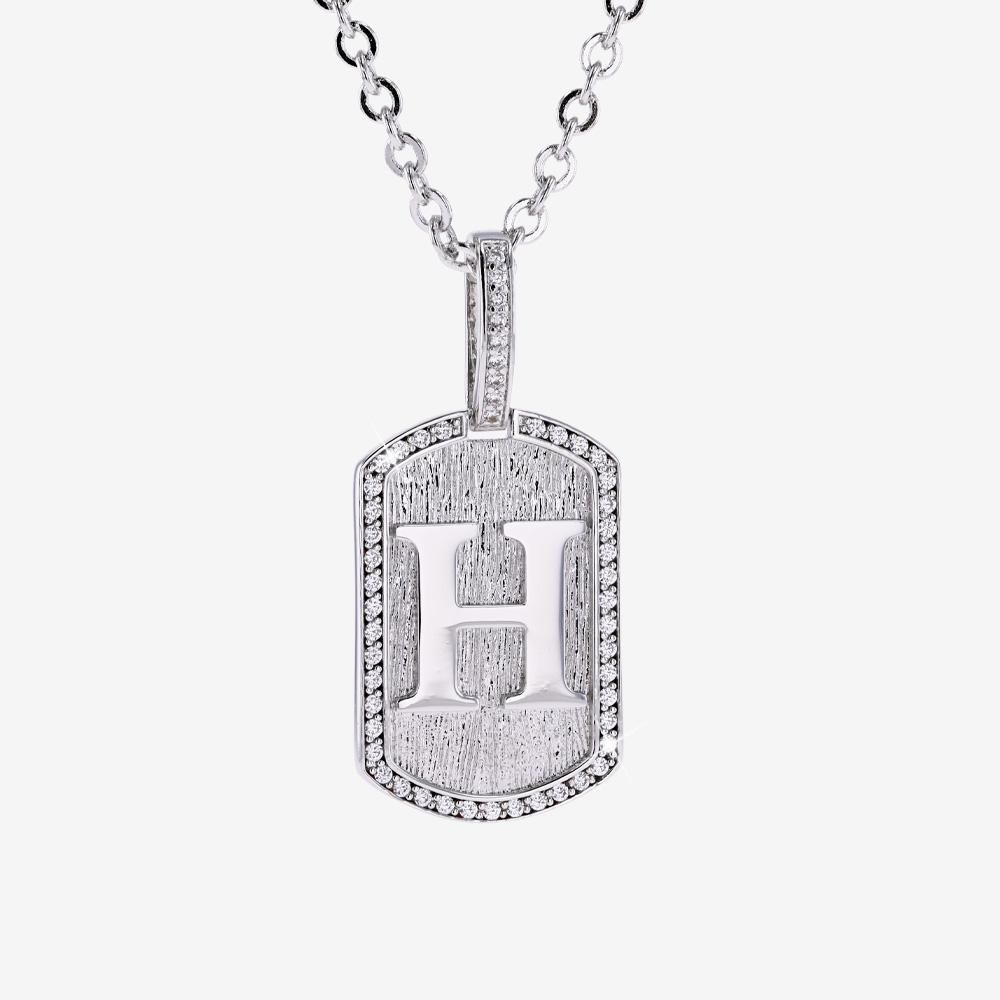 Mens Iced H Initial Tag Pendant & Chain