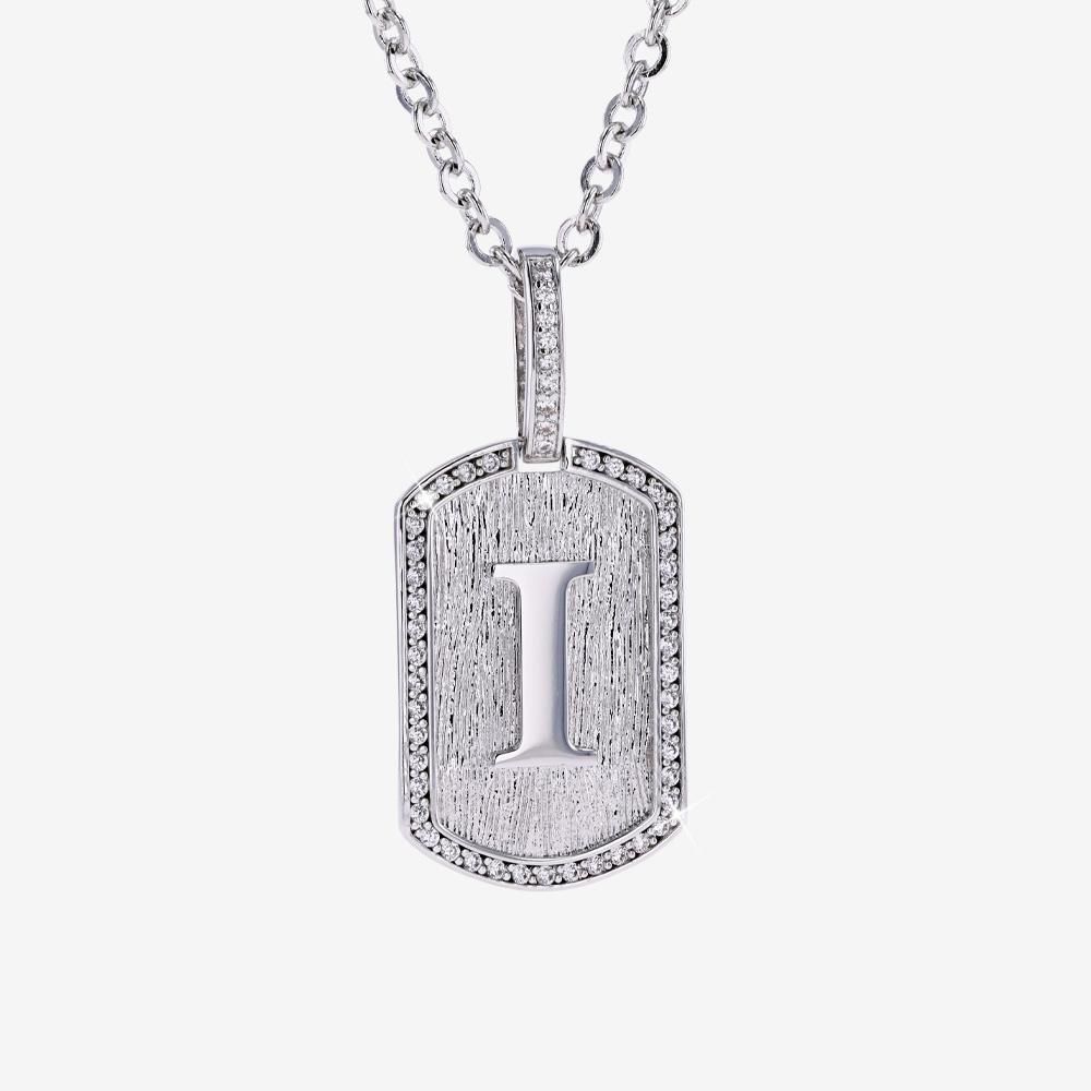 Mens Iced I Initial Tag Pendant & Chain