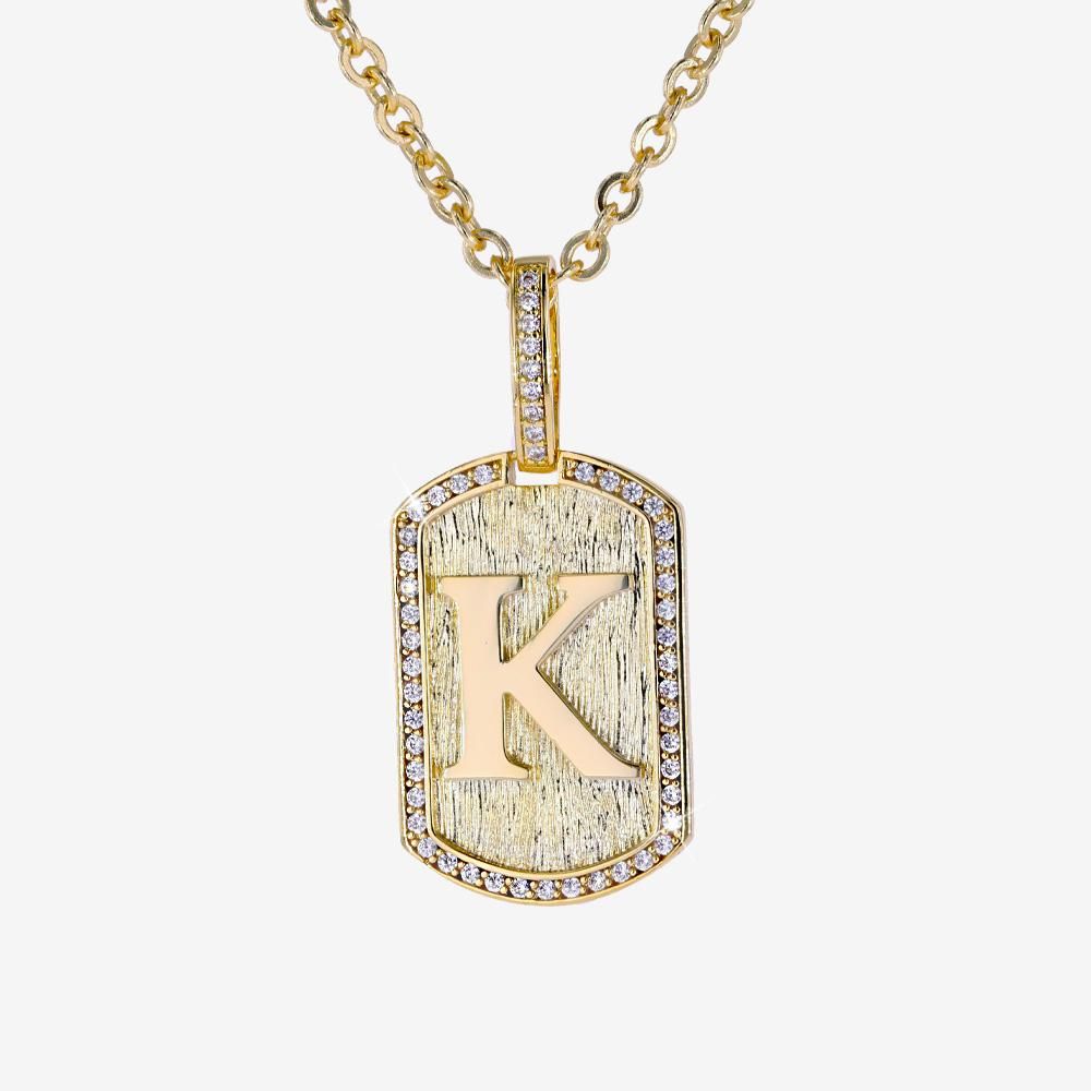 Mens Iced Tag Pendant & Chain Initial K
