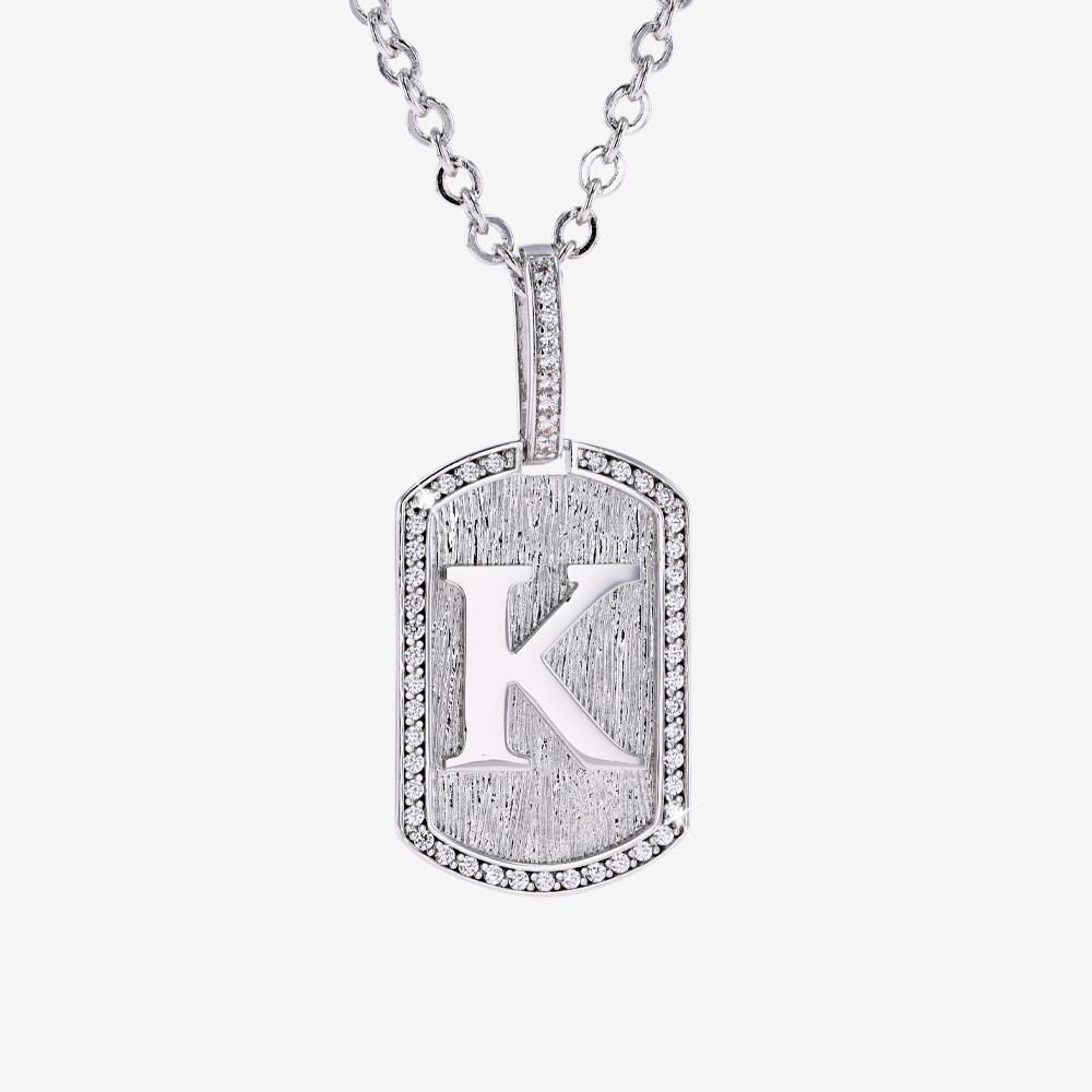 Mens Iced K Initial Tag Pendant & Chain