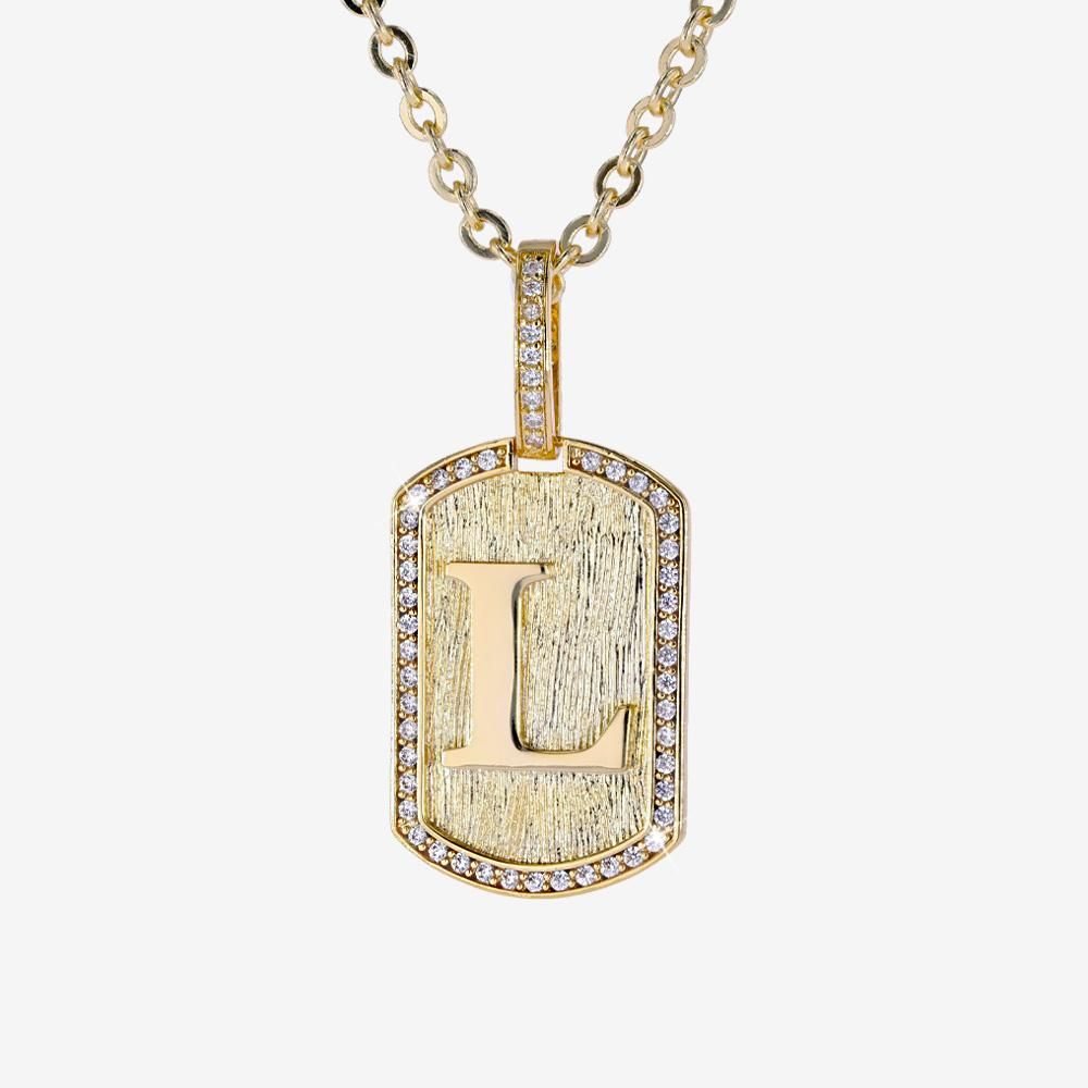 Mens Iced Tag Pendant & Chain Initial L