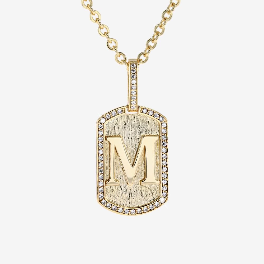 Mens Iced Tag Pendant & Chain Initial M