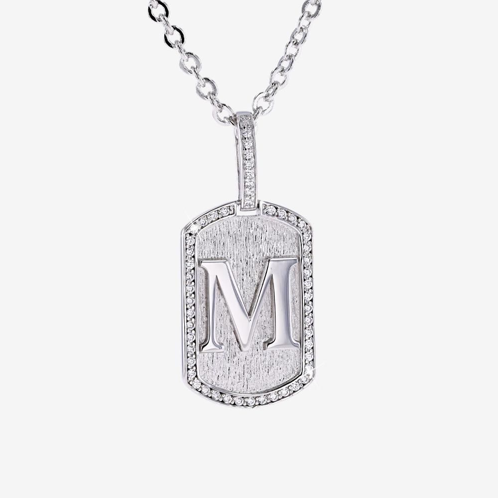 Mens Iced M Initial Tag Pendant & Chain