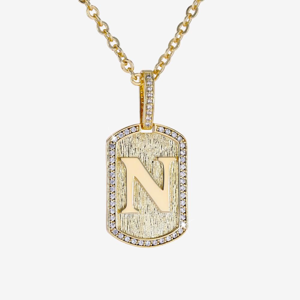 Mens Iced Tag Pendant & Chain Initial N