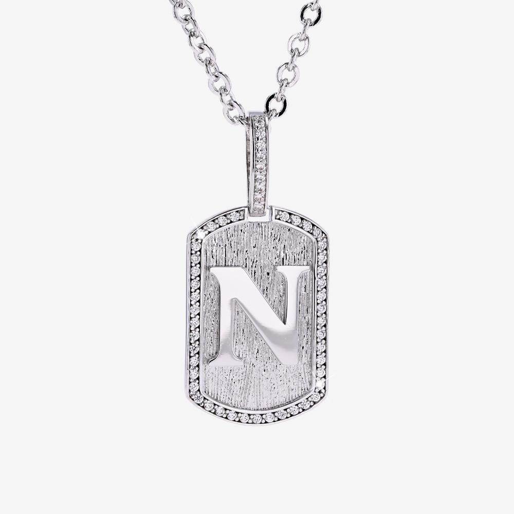 Mens Iced N Initial Tag Pendant & Chain
