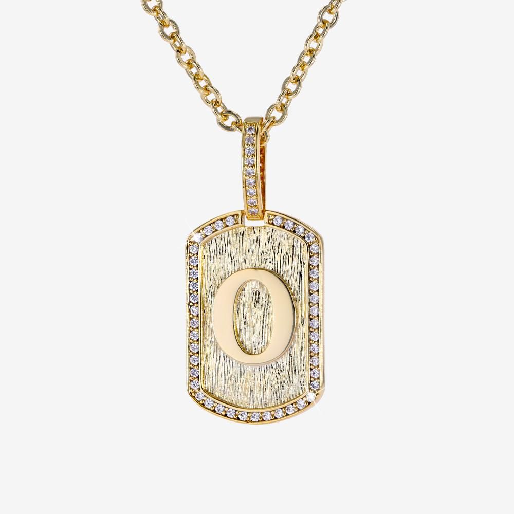 Mens Iced Tag Pendant & Chain Initial O